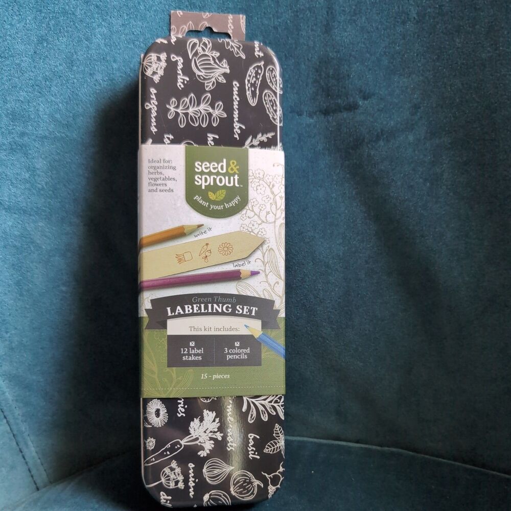 Seed & Sprout Gardening Labeling Set, Tin, Labeling Steaks and Colored Pencils